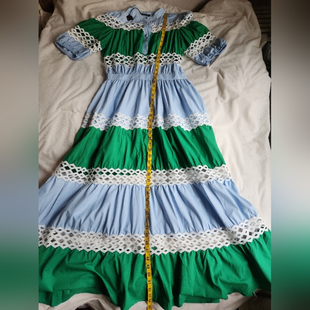 Dolce Squa BLUE & GREEN COLOR BLOCK MAXI WITH WHITE TRIMMINGSsz L - Picture 2 of 15